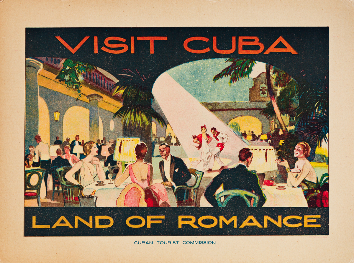 R. Lillo (Dates Unknown).  VISIT CUBA / LAND OF ROMANCE. Small format poster. Circa 1938.